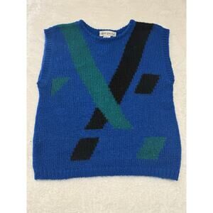 Vintage 90s Abratti Collection Sweater Vest Sz S Wool Blend Blue Geometric Cozy